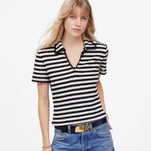 Madewell Crochet-Knit V-Neck Sweater Tee - Picture 3 of 9